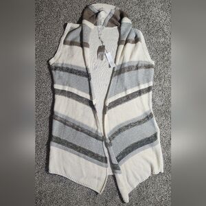 Chico's Women's Cream and Gray Striped Cardigan Vest